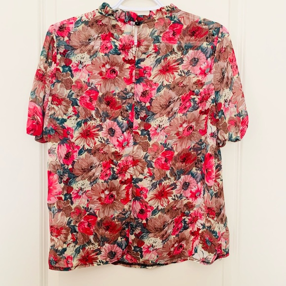 Floral Frill Neck Puff Sleeve Blouse - Picture 4 of 7